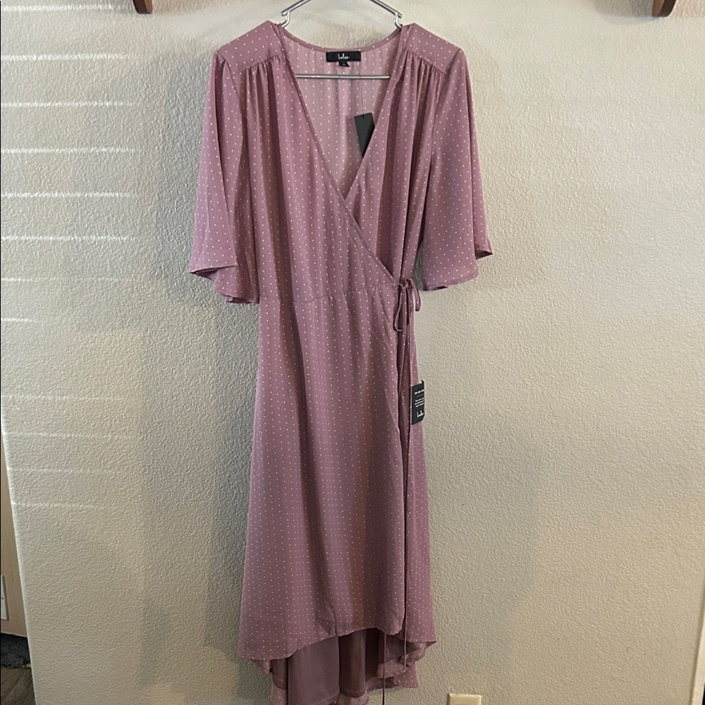 Lulu's Mauve Polka Dot Wrap High-Low Dress